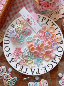 High Quality Macaron Colored Towel Circle Hair Ties Geometric Polka Dot Patterns Simple Design Hair Bands for Children