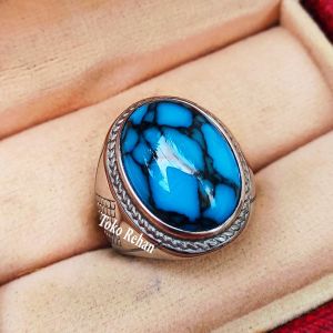 Cincin Batu Pirus Turkis Serat Haitam