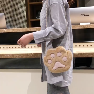 EchoBliss ฤดูใบไม้ร่วงและฤดูหนาวสไตล์เกาหลีขนยาวตีนหมีกระเป๋ากลมเล็กๆที่มีความคมชัดของสีที่เรียบง่ายและมินิสาวโซ่กระเป๋าสะพายไหล่เดียว