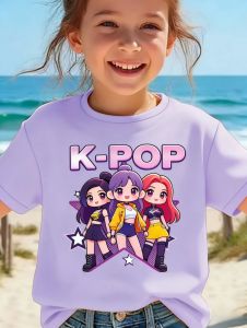 Bandai | Kpop Cartoon Graphic Kids T-shirt Summer Short Sleeve Harajuku Style Cute Girls Tops Fan Gift Casual Comfortable ChildrenClothes