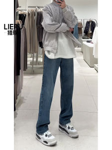 Casual Loose Straight Leg Mens American Style Jeans Trendy Vintage High Street Long Trousers Youthful Popular Cotton Denim