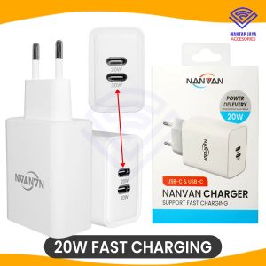 [COD] NANVAN NVN-PTC16 HEAD ADAPTER / BATOK KEPALA CHARGER SUPER FAST CHARGING FOR IPHONE DUAL USB-C 20W PREMIUM QUALITY