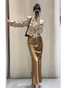 HARSIDE New Chinese Style Set High End Elegant Zen Button Satin Jacket Half Skirt Two Piece Set Long Sleeve Fashion Set