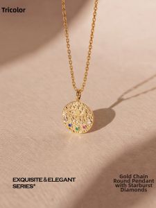 3COLOUR·S | Elegant Retro Gold Round Pendant Necklace