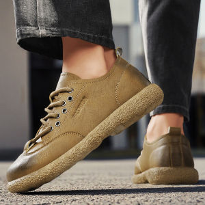 Mens Winter Fashion Sporty Casual Low-Top Martin Boots Anti-Slip Increased Height Workwear Leather Shoes for Youth