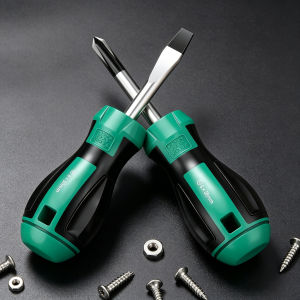 Mini Screwdriver S2 Alloy Steel 6mm Cross Flat Tip Non-Slip Grip Portable Hand Tool for Cabinet Electronic Narrow Gap Repair