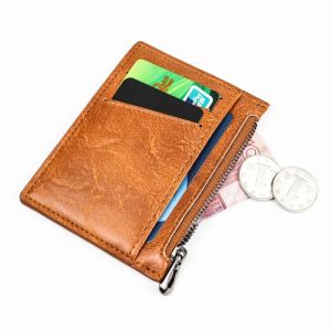 New Fashion Small Mens Leather Wallet With Zipper Coin Pocket Credit Card Holder Mini Purse For Male Slim Money Bag