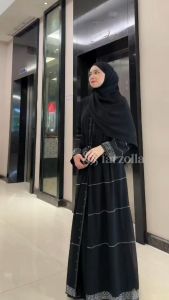 Gamis Abaya Turki Hitam Jersey Mix Ceruti Aplikasi Mote dan Bordir M - XXL Hawa 735