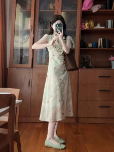 XUECAIQI | New Chinese Style Ombre Modified Waist Accentuating Qipao Dress