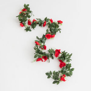 ดอกกุหลาบผ้าไหมประดิษฐ์ 1/3 ชิ้น สำหรับตกแต่งผนัง งานแต่งงาน โต๊ะ ตกแต่งบ้าน ภายนอกอาคาร  พร้อมใบไม้และพวงมาลัยหวาย