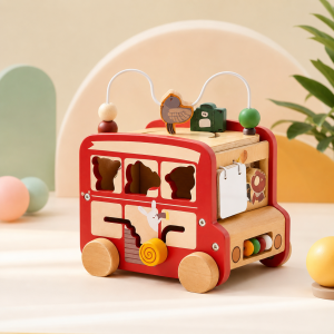 MUFANSEN | Montessori Early Education Busy Car Wooden Box Multifunctional 6-sided Educational Toy