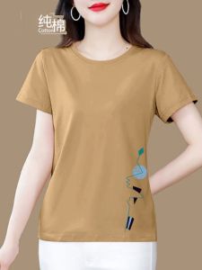 สลิมฟิต Pure ผ้าฝ้าย เสื้อยืดแขนสั้น ฤดูร้อน คอกลมบางครึ่งแขน เสื้อท่อนบน สําหรับผู้หญิงสบาย ระบายอากาศได้ดี เสื้อยืดพื้นฐาน