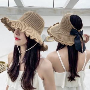 Womens Summer 2024 New Style Empty Top Beach Sun Hat UV Protection Large Brim Hat Field Cap Breathable Comfortable Cotton Hat