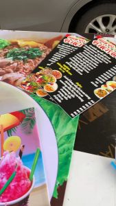 ป้ายอาหารตามสั่ง ฟรี เพิ่มชื่อ/เบอร์โทร สีสด ทําธง/เจาะตาไก่ พร้อมเปิดร้านได้เลย