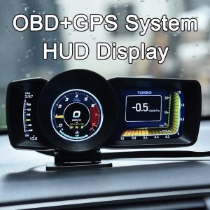 A600 Display Car HUD Multi-Function Dashboard Head Up Display OBD2+GPS Smart Speedometer Auto Gauge RPM Alarm System speedometer tachometer oil/coolant temperature Turbo Boost