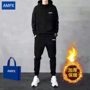 2025 New plus Size Mens Cotton Fleece Lined Thickened Winter Sportswear Set Casual round Neck Hoodie for Daily Use And Exercise