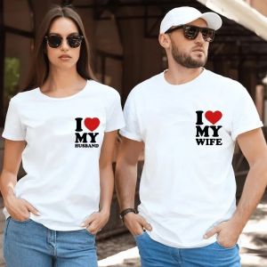 2026 Hot Sale I LOVE MY WIFE HUSBAND Couple T-shirt Men Kids Fashion Letters Print Tee Summer Street Tshirt Printed T-Shirts
