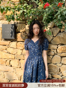 Váy Dài Chữ a Cổ Chữ V in Hoa Tay Bồng Cho Nữ Mùa Xuân Hè Phong Cách Mới Cổ Điển Ôm Eo Thon Gọn