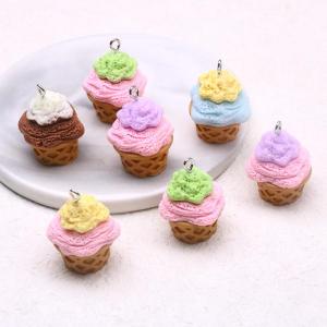 Resin Simulation Ice Cream Cone DIY Earrings Necklace Keychain Pendant Fashion Jewelry Accessories Material Fresh out Oven