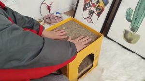 ที่ลับเล็บแมว ของเล่นแมว ที่นอนสัตว์เลี้ยง บ้านแมว ที่ลับเล็บชีส กล่องลับเล็บชีส ลับเล็บได้ 2 ชั้น