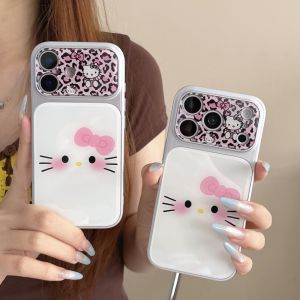 Sanrio | Cute Pink Leopard Print KT Phone Case for iPhone 17 Pro Max 14 15 16 Pro Max Luxury High-end Shockproof Protective Back Cover