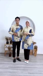 Setelan Batik Sarimbit Premium Motif Blarak Warna Cream/Sage/Kuning - Baju Tunik Pasangan Kerja Dan Spesial