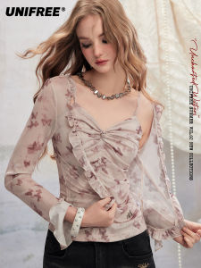 Unifree | Butterfly Print Long Sleeve Chiffon Cardigan and Camisole Set