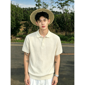 OUMULONG | Retro Texture Polo Shirt Breathable