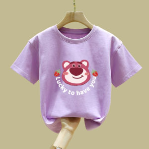 Breathable Pure Cotton Short Sleeve T-Shirt for Children Skin-Friendly Summer Casual Style Standard Fit Cartoon Letter Print