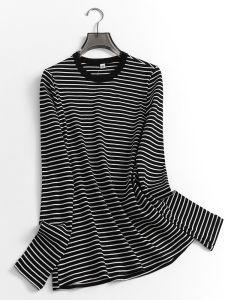 Áo Thun Dệt Kim Cổ Tròn Dài Tay Ôm Vừa Vặn Kẻ Sọc Mùa Xuân Mới Đa Năng Đi Làm Cho Nữ Áo Thun Thường Ngày N476