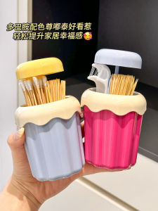 Automatic Press out Dustproof Dessert Toothpick Cotton Swab Box Three-in-One Storage Container Dental Sticks Container Holder