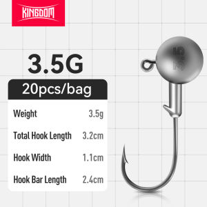 Kingdom 20pcs Crank Jig Head Hook Fishing Hooks Head Jig Lure Hard Bait Soft Worm Ball Jig Hook Fishing Tackle Accessories