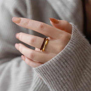 Non-Fading French Vintage Wine Red Drip Glaze Ring Double Layer Design Elegant Womens Index Finger Ring Stackable Fashion Jewelry