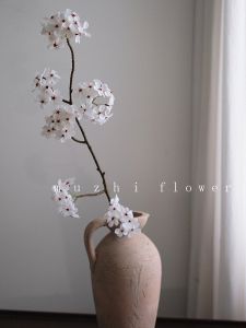 Luxurious Silk Pear Blossom Artificial Flowers Display Piece Cherry Blossom Branches Decorative Flower Bouquet Vase Decoration
