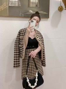 TQTZ28 2363 ฝรั่งเศสกลิ่นเล็ก ๆ น้อย ๆ ชุดสองชิ้นสำหรับฤดูใบไม้ร่วงและฤดูหนาวสาวสไตล์ตะวันตกพันนก Ge บวกผ้าฝ้ายหนา