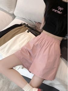 เอวสูงหลวมขาเสื้อผ้าทํางานกางเกงขาสั้นสําหรับผู้หญิงฤดูร้อนสไตล์เกาหลีกางเกงกีฬาลําลองขากว้างการออกแบบกระชับสัดส่วน