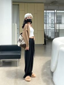 GDTIMA Casual Wide Leg Pants For Women: High Waist Loose Hanging Straight Leg Trousers Korean