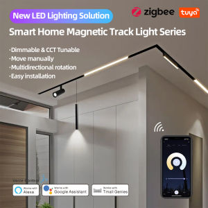 Tuya Smart Magnetic Track Light LED Zigbee Recessed Rail Spot Light System 48V No Main Light Design Remote Control Led Ceiling Pendant Light Track Rail Folding Grille Light for Clothing Shop Store Home
