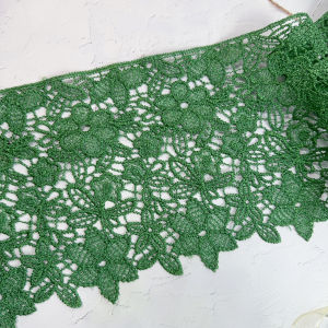 ผ้าแต่งขอบลูกไม้ปักคอตตอนสีเขียวลึก 15 ซม. DIY ทำมือสำหรับเสื้อผ้าชุดฮันฟู่และกางเกงขาสั้น