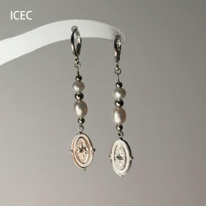 Vintage Silver Pearl round Disc Earrings Fashionable Unique Design Starburst Ear Jewelry Casual Chic Dangle Studs for Women