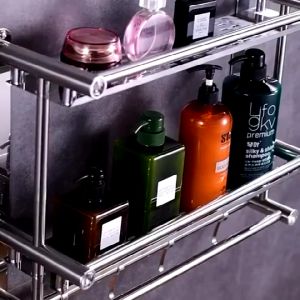 40cm bathroom shower wall mounted space stainless steel towel storage hanger shelf holder stand rack