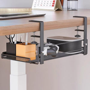Under Desk Cable Management Tray Carbon Steel No Drill with Clamps Desk Wire Organizers Tray Cable Management Storage Tray