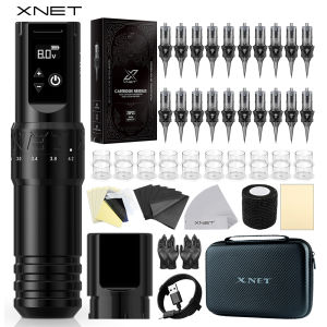 XNET T1 ไร้สายสักปากกาเต็มชุดปรับจังหวะมอเตอร์แต่งหน้าปากกา 20 ชิ้นตลับหมึกสําหรับ Tattoo Art
