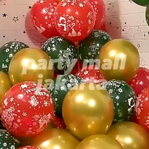 Balon Latex Natal Merry Christmas Warna Hijau Dan merah isi 100pcs