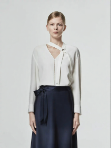 Loose Long-sleeve Tied Fashionable Ladys Shirt