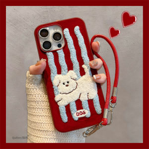  16 pro Max Phone Case Cartoon Embroidered Plush Velvet Womens Style Creative Unique Protection Cover with Lanyard