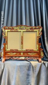 Khung ảnh thờ đôi 2 ảnh tứ linh gỗ hương cỡ ảnh 30x40