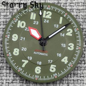 Starry Sky 29mm Green Words Green Pilot Style Watch Dials Watch Hands With Green Luminous Fit NH35/ETA PT5000 Automatic Movement