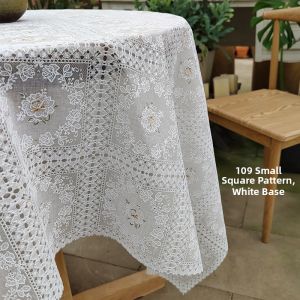 Outdoor Courtyard Garden round Tablecloth PVC Waterproof Sun Protection Lace Square Cover Cloth White Balcony Home Use