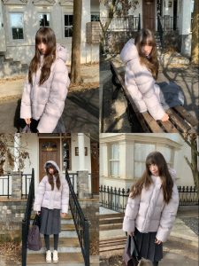 NIHAOKANONG | Áo Khoác Ngắn Hooded Bông Vịt Trắng 90%